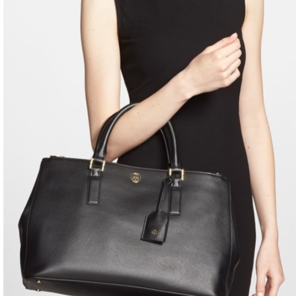 Tory Burch Robinson Double Zip Tote Bag Black